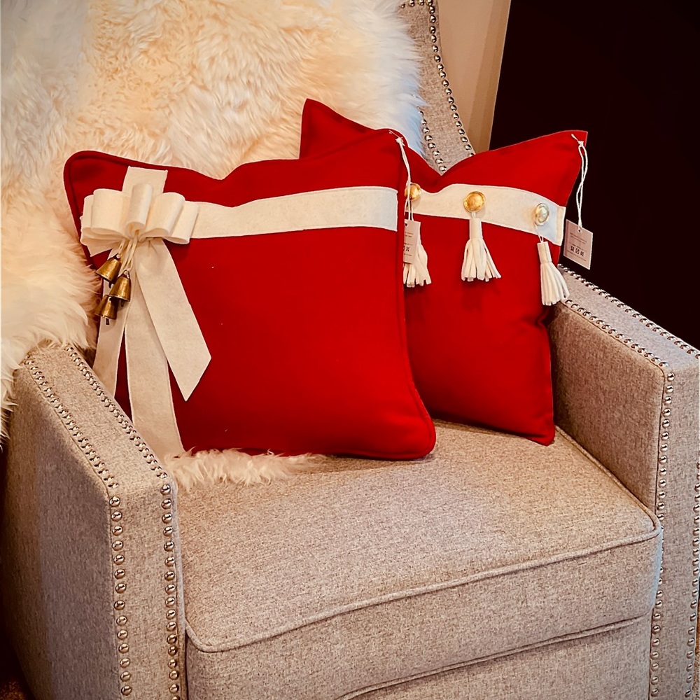 Christmas Bow Wool Throw Pillow